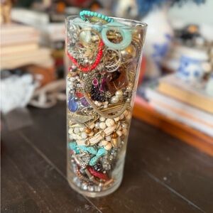 XL jewelry jar 75+ pc stone mixed metals shell pearl necklace bracelet ring